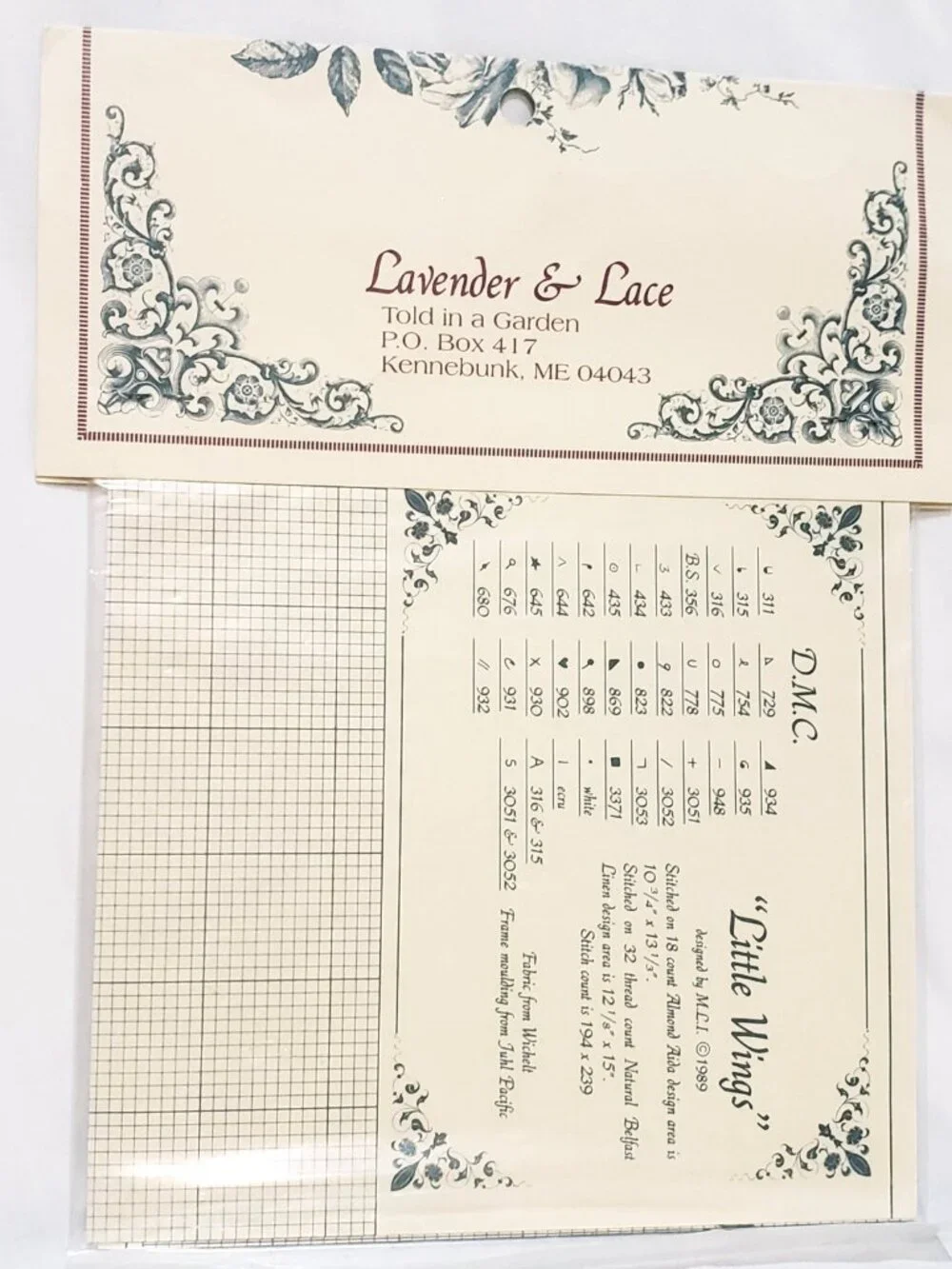 Little Wings Counted Cross Stitch Pattern 1989 Lavender and Lace